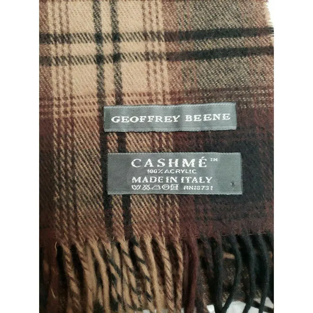 Geoffrey Beene Made in Italy Acrylic Brown Scarf Plaid Fringed 12